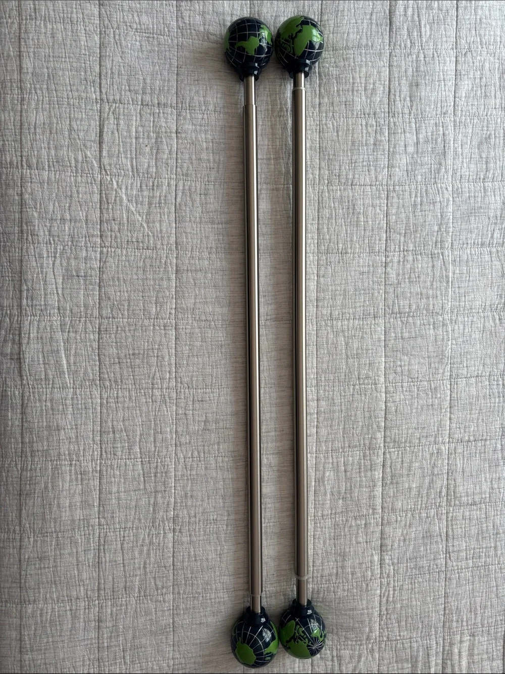 Pottery Barn Kids Nickel Curtain Rods with Green & Blue Globe Finials